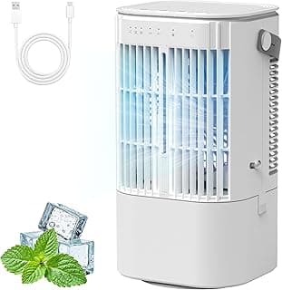 Portable Air Conditioner Fan, 4-IN-1 Portable Windowless Air Conditioners, 3-Speed Evaporative Air Cooler with 7 Color Lights, Swamp Cooler with 1000ML Water Tank, Quiet Desktop Mini Cooler Humidifier