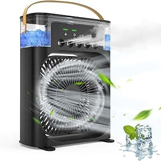 Fan Portable Air Conditioner Humidifier - Desk Fan With USB, Handheld Mini Fan for Office Accessories - Evaporative Air Cooler With Timer, LED Nightlight and 5 Sprays
